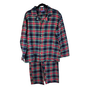 Fruit Of The Loom Pajama Set Mens Medium 38-40 Plaid Red Blue 100% Cotton New